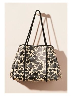 NWOT Anthropologie Hazel Neoprene Tote With Wristlet Wallet In Black & Neutral